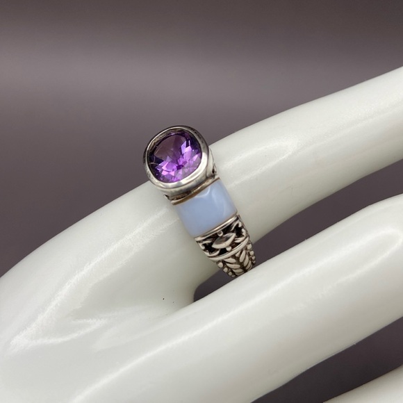 Sterling Silver 925 Purple Amethyst Blue Chalcedony Ring Size 8 - Picture 3 of 12